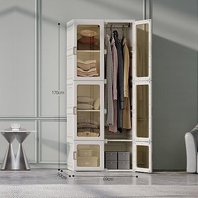 Resim Taşınabilir Gardırop Katlanabilir Giysi Alanından Tasarruf Eden Dolap Yatak Odası ve Oturma Odası için Şeffaf Katlanır Depolama Çözümü Giysi ve Aksesuarlar için İdeal 