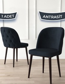 Resim Canisa Kage Serisi 1 Adet Yemek Odası Sandalyesi Kapitoneli Kahve Metal Ayak Babyface Kumaş 