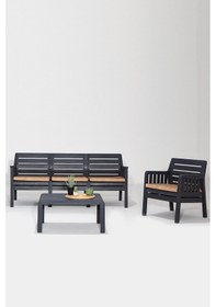 Resim Lara / 3 1 S Bahçe Takımı Balkon - Bahçe - Teras Mobilyası / Antrasit Kahverengi 