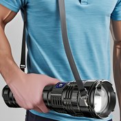 Resim 1 adet Ekstra Büyük Alüminyum Alaşım El Feneri, Ayarlanabilir Yakınlaştırma ve Teleskopik Işın - 100W Yüksek Parlaklık, Şarj Edilebilir Pil, Gece Zamanı, Seyahat, Balıkçılık, Patrul, İş ve Acil Durumlar için İdeal, El Feneri Şarj Edilebilir 