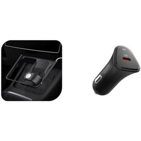 Resim Model Y 2024-2023 & Model 3 2023 Orta Konsol Kablosuz Şarj Bölmesi Düzenleyici 30w Usb-c Araç İçi Hızlı Şarj Aleti 