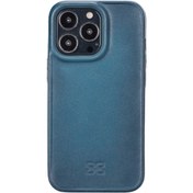Resim Apple iPhone 13 Pro Uyumlu Deri Arka Kapak Hull BRN4EF Mavi 