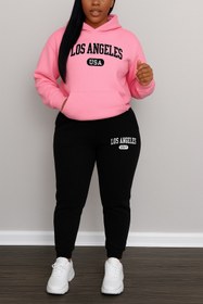 Resim classy moda Kadın Eşofman Takımı Kapüşonlu Sweatshirt ve Jogger Pantolon Los Angeles USA Baskı 
