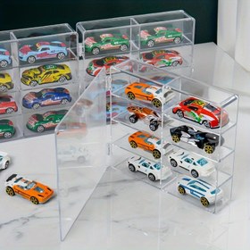 Resim 1:64 Ölçekli ve Matchbox Araba Modeli Şeffaf Sergi Kutusu, Çok Bölmeli Spor Araba Depolama Düzenleyici Raf 