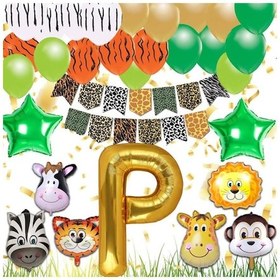 Resim Safari Konsepti P Harfli Doğum Günü Parti Kutlama Seti; Harf Ve Y 