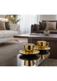 Resim Rova Tr Titanyum Kaplama Modern Türk & Filtre Kahve Fincan Seti Altın 