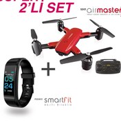 Resim Corby SD01 Air Master Katlanabilir Drone Kırmızı + PSSW01 Akıllı Bileklik Siyah 