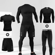 Resim 4 adet Erkek Spor ve Fitness Seti - Hızlı Kuruyan, Nem Çeken Uzun Kollu ve Tayt, Mesh Bağcıklı Kapüşonlu, Rahat Dış Mekan Koşu Eğitimi Seti, Dar Kesim, Polyester Karışımı, Bahar/Sonbahar için İdeal 