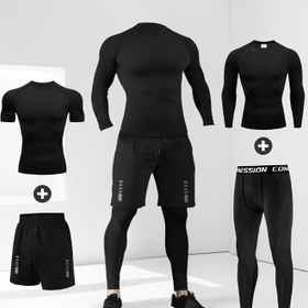 Resim 4 adet Erkek Spor ve Fitness Seti - Hızlı Kuruyan, Nem Çeken Uzun Kollu ve Tayt, Mesh Bağcıklı Kapüşonlu, Rahat Dış Mekan Koşu Eğitimi Seti, Dar Kesim, Polyester Karışımı, Bahar/Sonbahar için İdeal 