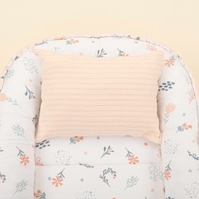 Resim Babynest ve Yastık - Çift Taraflı - Somon Örgü - Yeşil Çiçekler 