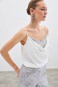 Resim Sateen Degaje Yaka Bluz - Ekru 