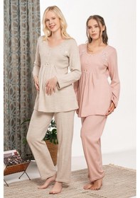 Resim Bone Club Bone 6106 Peluş Sabahlıklı 3'lü Hamile Lohusa Pijama Takımı 