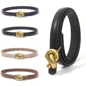 Resim Kadınlar için İnce PU Deri Kemer Altın Tonlu Alaşım Toka - Elbiseler, Etekler ve Günlük Giyim için Şık Kore Moda Aksesuarı (1.4cm Genişlik), Elbiseler için Kemerler 