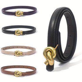 Resim Kadınlar için İnce PU Deri Kemer Altın Tonlu Alaşım Toka - Elbiseler, Etekler ve Günlük Giyim için Şık Kore Moda Aksesuarı (1.4cm Genişlik), Elbiseler için Kemerler 