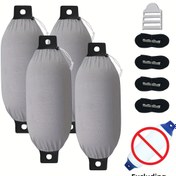 Resim 4'lü Paket Ağır Hizmet Tipi Su Geçirmez Tekne Tamponları - Solma ve Yırtılma Dirençli Denizcilik Sınıfı, 15.24cm x 45.72cm Gri Polyester Tampon Kapakları Siyah Montaj Kayışları & Donanım ile, Tekneler için Uygun (Tamponlar Dahil Değildir), Tekne Aksesuarları, Tekne Koruma, Şık Tasarım, Dayanıklı Yapı, Su Araç Sahipleri İçin, Solmaya Karşı Dirençli Malzeme, Yat Aksesuarları 