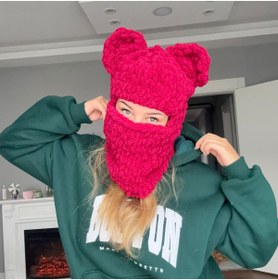 Resim Linka Knit El Yapımı Ayıcık Balaclava, Kar Maskesi Balaclava, Günlük Kasksız Kullanım Kar Maskesi 