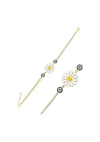 Resim Brezza Lusso Jewelry 925 Ayar Zirkon Taşlı Mineli Papatya Göz Zincirli Bileklik Gümüş 