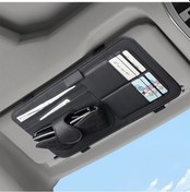 Resim Chuangyinshop Siyah Pu Deri Güneşlik Organizatörü Gözlük Klipsli Kart Yuvalı Kalemlik Kompakt Araç Depolama Çözümü 