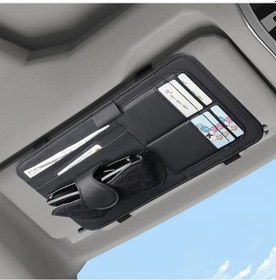 Resim Chuangyinshop Siyah Pu Deri Güneşlik Organizatörü Gözlük Klipsli Kart Yuvalı Kalemlik Kompakt Araç Depolama Çözümü 