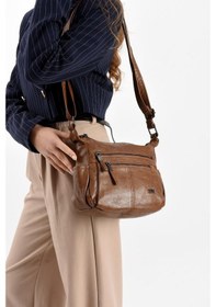 Resim Y.s.deri Kadın Çapraz Askılı Postacı Çanta 22 13 Cm Vegan Omuz Çantası Suni Deri Bayan Çanta Taba 