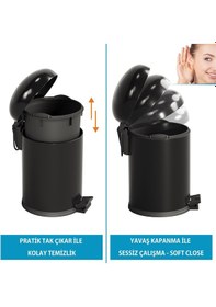 Resim Aqua Bagno Smile Klozet Fırçası + Çöp Kovası 5 Lt -2 Parça Set, Mat Siyah 