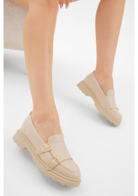 Resim Kalın Poli Taban Çift Tokalı Kadın Bej Günlük Loafer Tbfzlcmc110 Bej 