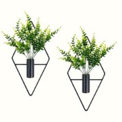 Resim 2 adet Modern Geometrik Metal Asılı Bitki Saksıları - İç/Dış Mekan Kullanımı, Ev, Oturma Odası, Ofis, İç/Dış Mekan Dekoru için Elmas Şekilli Duvar Dekoru | Modern Duvar Dekoru | Metalik Kaplama 