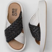 Resim Bueno Shoes Siyah Beyaz Deri Kadın Dolgu Topuklu Terlik 01wu4624 