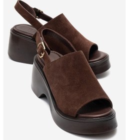 Resim Luvishoes Power Kahverengi Süet Hakiki Deri Kadın Dolgu Topuklu Sandalet Kahverengi 
