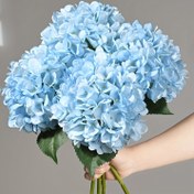 Resim 4-Lü 18-Inch Gerçek Dokunuşlu Suni Hortensia, Dış Mekan, Düğün, Noel, Ofis, Ev, Parti, Oturma Odası Masa Dekoru için Canlı Dokuma Çiçekler 