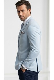 Resim Plus Scorpion Erkek Slim Fit Çift Düğme Çift Yırtmaçlı Blazer Ceket - Premium Dokulu Kumaş 