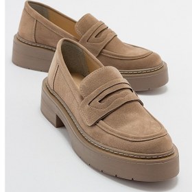 Resim Luvishoes Nonte Koyu Bej Süet Kadın Loafer Koyu Bej 