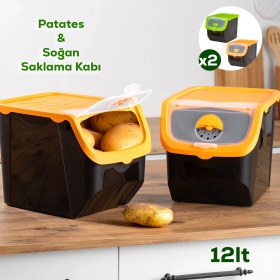 Resim Porsima 1506 Turuncu 2'li Çok Amaçlı Plastik Patates Soğan Sarımsak Saklama Kutusu 12L 