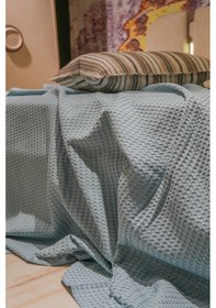 Resim Sofline Premium %100 Pamuk Tek Kişilik Yazlık Pike, Yatak Örtüsü, Terletmez Kumaş Gri Renk 160x240cm Petrol 