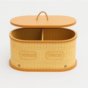 Resim Dekorasyaa 2 Bölmeli Patates Soğanlık - Bambu - Oval - Açık Natural Desen Açık Kahverengi 
