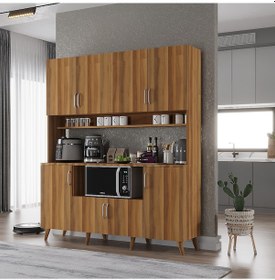 Resim Nora Kahve Köşesi Çok Amaçlı Dolap Kiler Mutfak Dolabı Ceviz 160 Cm Ceviz 