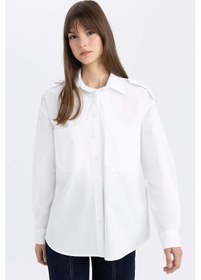 Resim DeFacto Relax Fit Poplin Uzun Kollu Tesettür Gömlek Tunik C2145AX24SPWT34 