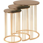 Resim Yuvarlak Cam Zigon Sehpa 3 Lü Gold Kaplama Bronz Cam (483689720) 
