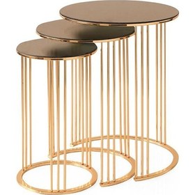 Resim Yuvarlak Cam Zigon Sehpa 3 Lü Gold Kaplama Bronz Cam (483689720) 