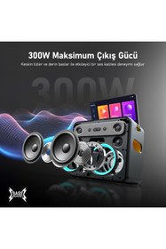 Resim Ikarao Partybox Break X2 300W Karaoke Bluetooth Hoparlör Seti, 10.1" Dahili Tablet, 2 Kablosuz Gizlenebilir Otomatik Şarjlı Mikrofon, RGB Işıklı Taşınabilir Ses Bombası Siyah 