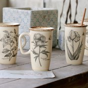 Resim Vintage Seramik Kupa Büyük Kapasiteli Çiçek Fincanı Fransız Ev Ofisi Kahve Bardağı Su Bardağı Latte ve Bitkisel Çay Bardağı, Noel için En İyi, Şükran Günü için Mükemmel 