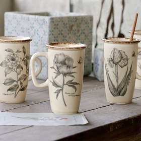 Resim Vintage Seramik Kupa Büyük Kapasiteli Çiçek Fincanı Fransız Ev Ofisi Kahve Bardağı Su Bardağı Latte ve Bitkisel Çay Bardağı, Noel için En İyi, Şükran Günü için Mükemmel 