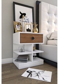 Resim Tocco 1003 Asya Tek Çekmeceli Raflı Komidin-beyaz Meşe 
