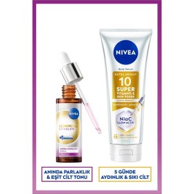 Resim NIVEA Luminous630 Skin Glow Aydınlatıcı Cilt Serumu 30 ML + Super10 Aydınlatıcı Nemlendirici Losyon 170 ML 