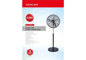 Resim Süsler SV-2017 Sanayi Tipi Ayaklı Vantilatör 130 W İyonizer Özellikli Siyah Renk 