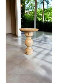 Resim Doğal Masif Ahşap Tekli Yan Sehpa Naturel Renk Mantar Sehpa Bej 