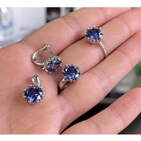 Resim Silver Point Lacivert Taşlı Üçlü Set Gümüş 