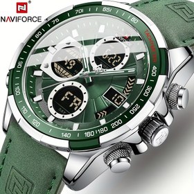 Resim NAVIFORCE Erkekler ve Kadınlar için Çok Fonksiyonlu Kuvars Saat - Spor Stili, Yuvarlak Kasa, 3ATM, Düğme Pil, Kadran Özellikleri: Tarih Gösterme, Saat ve Dakika Elleri, Saniye Eli, Dakika İşaretleri, Spor Saati | Yeşil Deri Kayış | Kuvars Hareket ve Kadın 