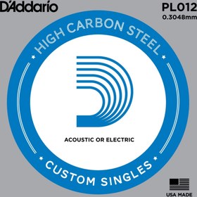 Resim D'Addario PL012 Plain Steel Elektro ve Akustik Gitar Tek Tel (12) 