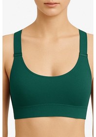 Resim Kadın V Yaka Modal Dikişsiz Ayarlanabilir Askılı Lazer Kesim Bralet Sporcu Sütyeni Yeşil 